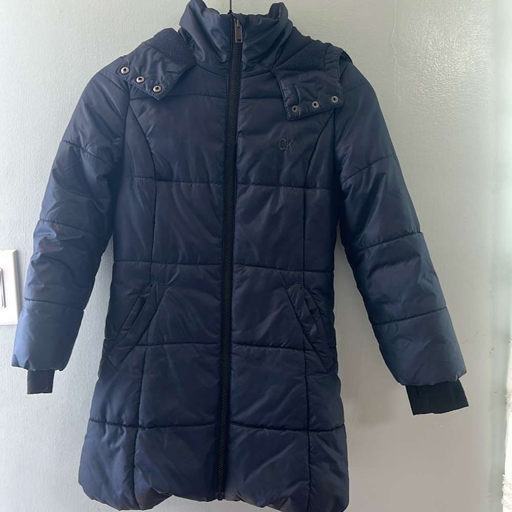 Calvin Klein Youth, Navy Blue,Zip-Up Hooded Puffer Coat Jacket SizeSmall/Petite